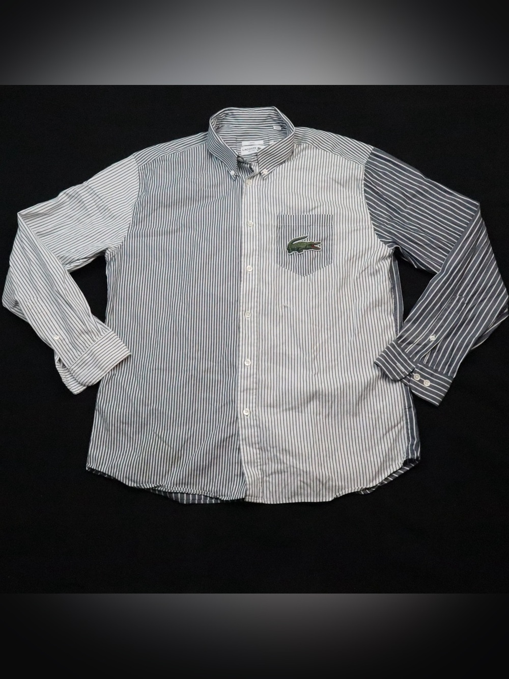 Lacoste Unisex Large Croc Striped Cotton Shirt Casual Long Sleeve Size Medium - Picture 3 of 14